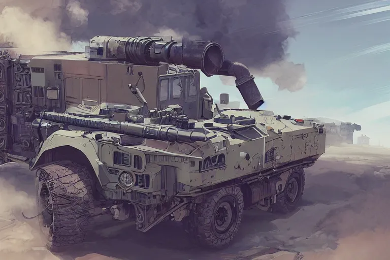 Image similar to dieselpunk digital illustration of mad max's bmw m 1 himars by makoto shinkai, ilya kuvshinov, lois van baarle, rossdraws, basquiat