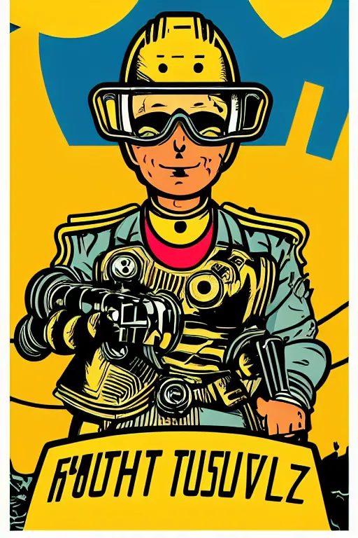 Image similar to fallout 7 6 retro futurist illustration art by butcher billy, sticker, colorful, illustration, highly detailed, simple, smooth and clean vector curves, no jagged lines, vector art, smooth andy warhol style