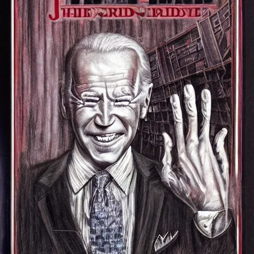 Image similar to Joe Biden!!!!!!!!!!!!!!!!!, by Stephen Gammell and H.R Giger