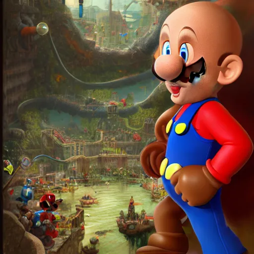 Image similar to john locke wearing super mario cosplay, plumbing jungle, detailed, centered, digital painting, artstation, concept art, donato giancola, joseph christian leyendecker, wlop, boris vallejo, breathtaking, 8 k resolution, extremely detailed, beautiful, establishing shot, artistic, hyperrealistic, beautiful face, octane render, cinematic lighting, dramatic lighting, masterpiece