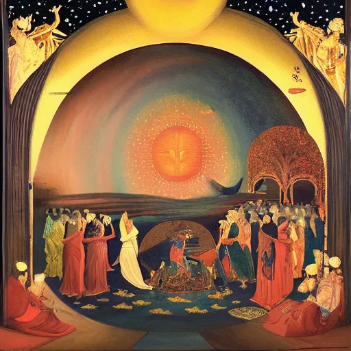 Image similar to the marriage of the moon and the sun, ghospel painting, renascentist