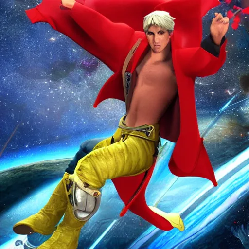 Prompt: Dante in space fighting a fish