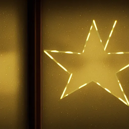 Prompt: 3 bright lights in the shape of small stars seen through a window, trending, artstation