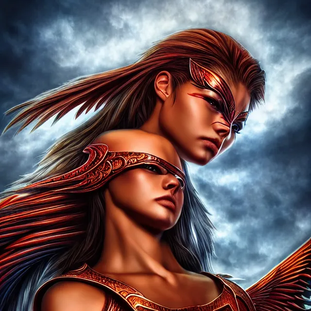 Image similar to phoenix warrior, artgerm, highly detailed, 8 k, hdr, close up, smooth, sharp focus, high resolution, award - winning photo