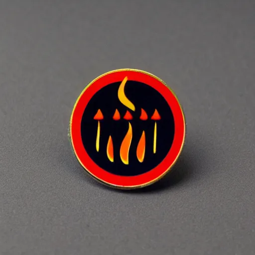 Prompt: minimalistic clean fire warning enamel pin