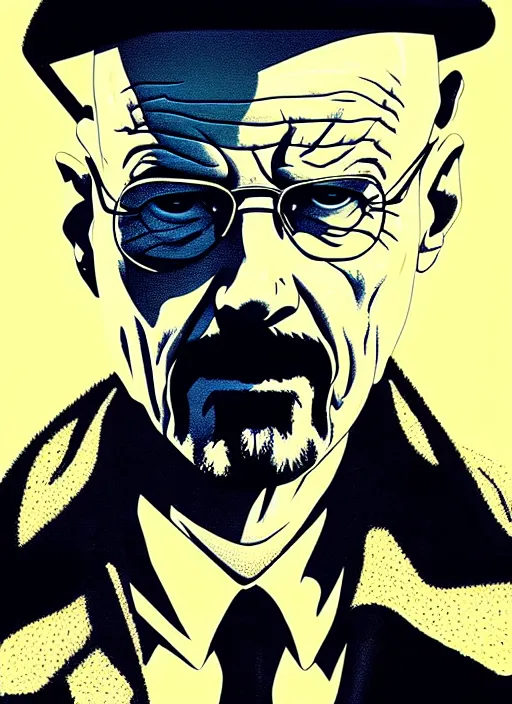 Image similar to highly detailed poster artwork by Michael Whelan and Tomer Hanuka, of Walter White, from scene from Breaking Bad, clean