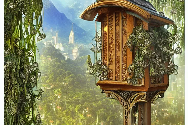 Image similar to elegance, foliage overgrowing favela honeybee hive, art nouveau environment, award winning art, epic dreamlike fantasy landscape, ultra realistic,