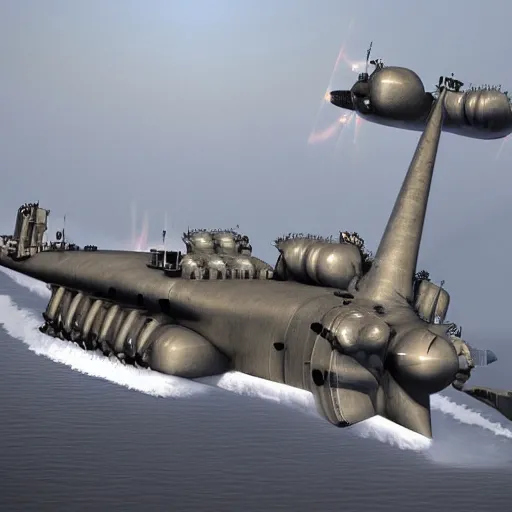 Image similar to giant warship plane, dieselpunk,