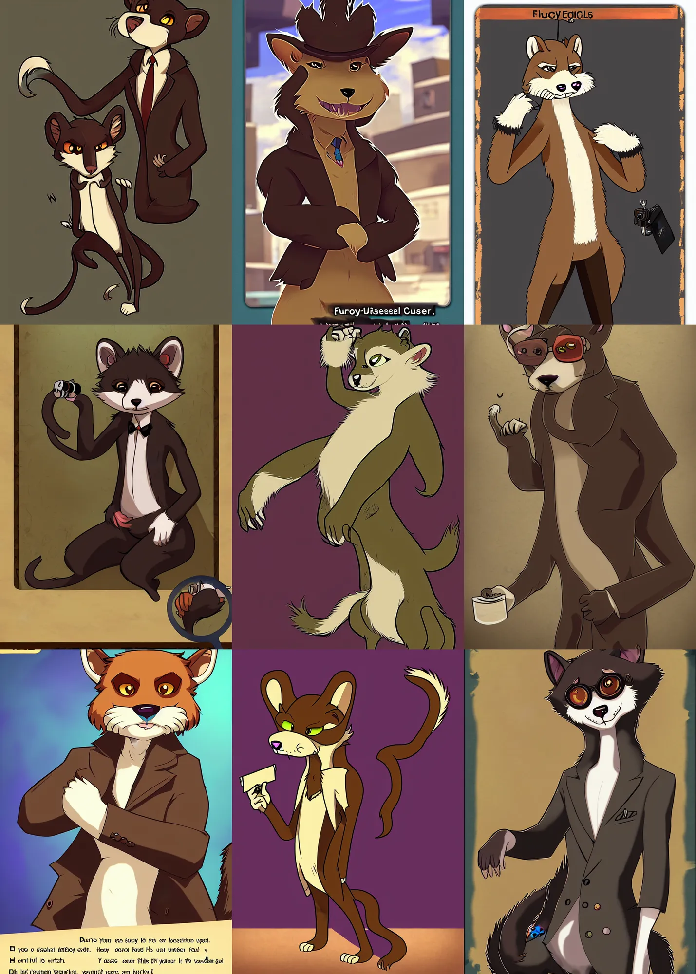 Prompt: furry - weasel - detective - fursona uhd ue 5 visual novel pc game expression art card