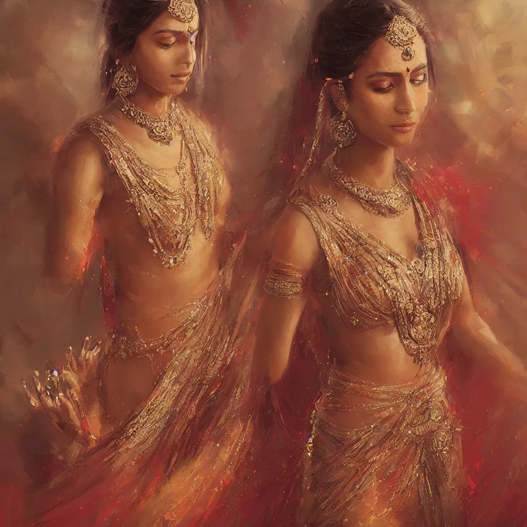 Image similar to an art of an elegant hindu princess, extremely detailed art by greg rutkowski