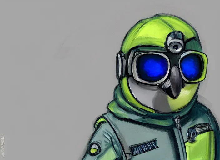 Image similar to budgie wearing a pilot helmet and pilot jacket giving a thumbs up to the viewer, digital painting, 8 k, trending on deviantart, trending on furaffinity, concept art.