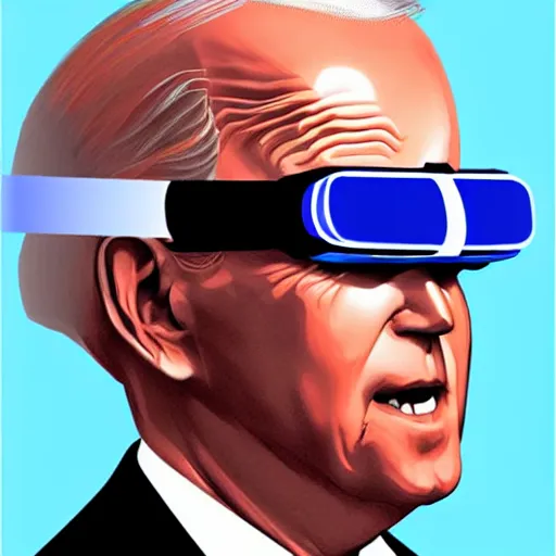 Prompt: : president biden wearing vr goggles, digital art, illustration, art station