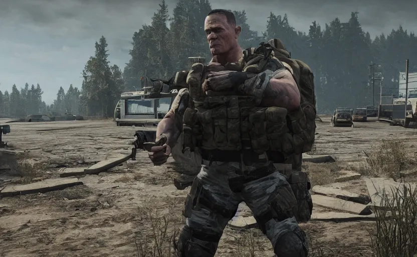 Prompt: John cena deminating in escape from tarkov