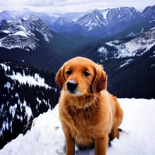 Image similar to a dog on the top of a snow mountain