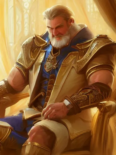 Image similar to a smug noble man smirking. confidently crossed arms. siting in his chair intricate, elegant, highly detailed, digital painting, artstation, concept art, sharp focus, illustration, by justin gerard and artgerm, 8 k