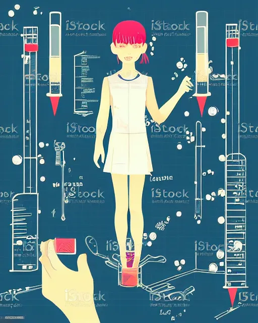 Image similar to a little girl in science lab experiment test tube microscope map. clean cel shaded vector art. minimalist illustration art by lois van baarle, artgerm, helen huang by makoto shinkai and ilya kuvshinov, rossdraws