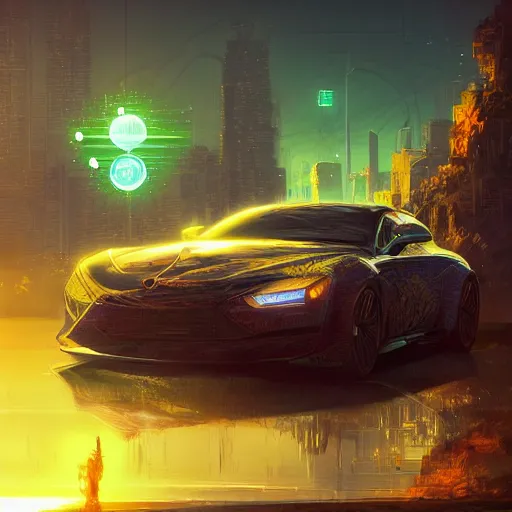 Image similar to solarpunk car, clean energy, green technology, highway, sunny day, futurism, intricate, glow, highly detailed, digital painting, artstation, concept art, smooth, sharp focus, epic landscape, art by akihiko yoshida and tim mcburnie and anato finnstark