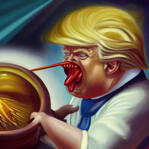 Image similar to a painting Donald Trump like Saturn Devouring His Son, 2d, ultra highly detailed, rococo painting, smooth, sharp focus, artstation, pixiv, art by Francisco Goya