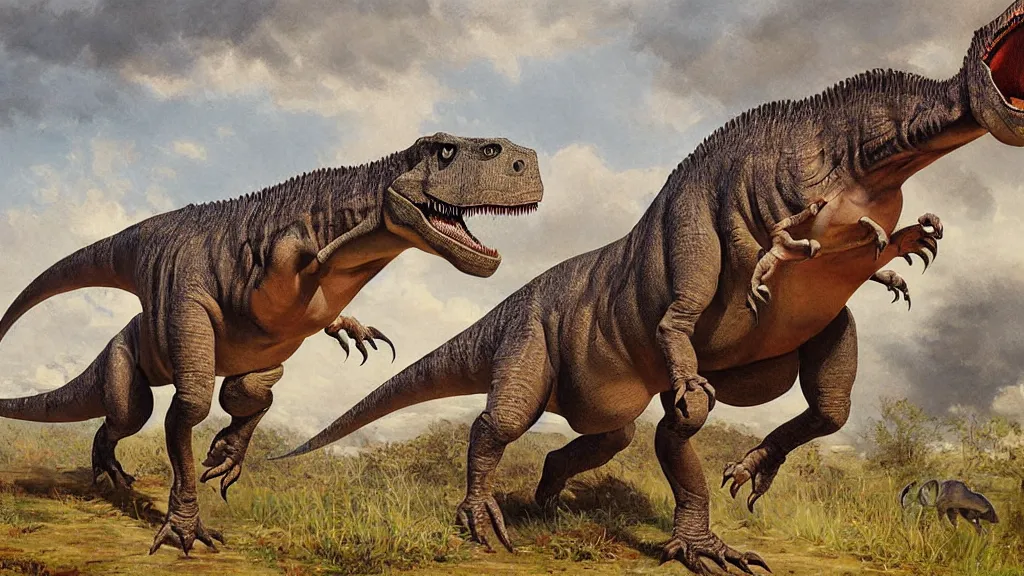 Prompt: a detailed painting of a dinosaur by charles knight