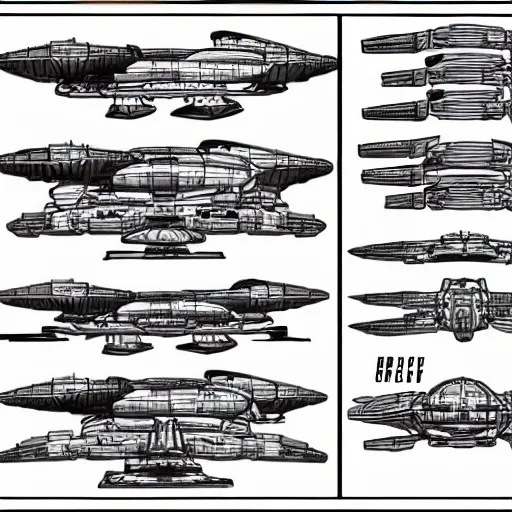 Image similar to sketches of fighting spaceship, full page, technical, detailed