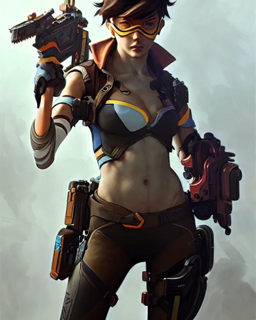 Prompt: tracer from overwatch, character portrait, concept art, intricate details, highly detailed by greg rutkowski, michael whelan and gustave dore