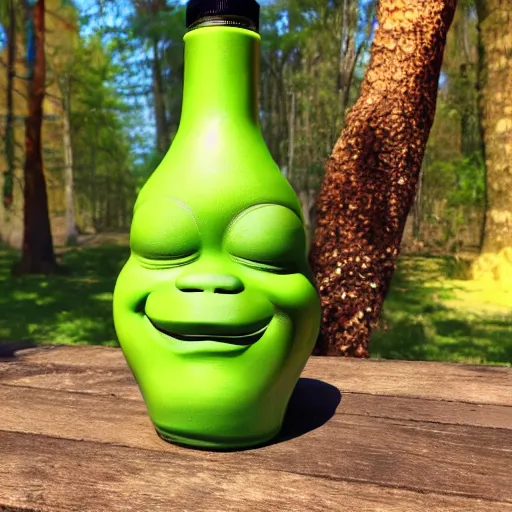 Prompt: a children's bottle inspired and themed by shrek's design, a bottle n the shape of shrek, high quality product, product design, sherek head design as a bottle,