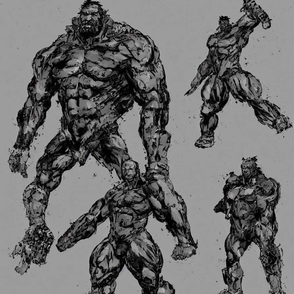 Prompt: large half bear half african man, in the style of yoji shinkawa