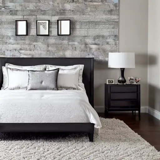 Image similar to award-winning catalog photo modern roman-style columnar headboard master bedroom