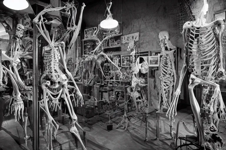 Image similar to inside a museum, a room where anatomical body parts are piece of arts by Rob Bottin at night, filth and grim, very detailed, ultra realistic photography, grainy image, close up 50mm lens Kodak 5219