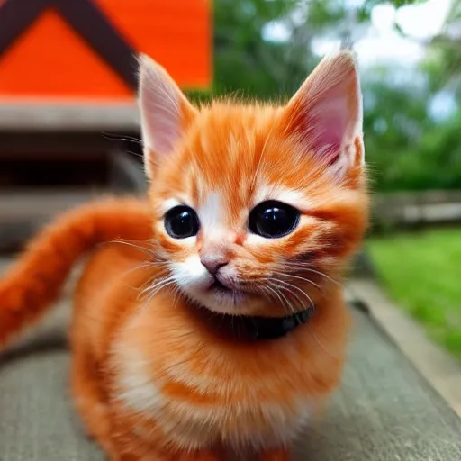 Image similar to orange kitten big eyes a lot of fur cute highly detailed high - quality photo realistic 8 k