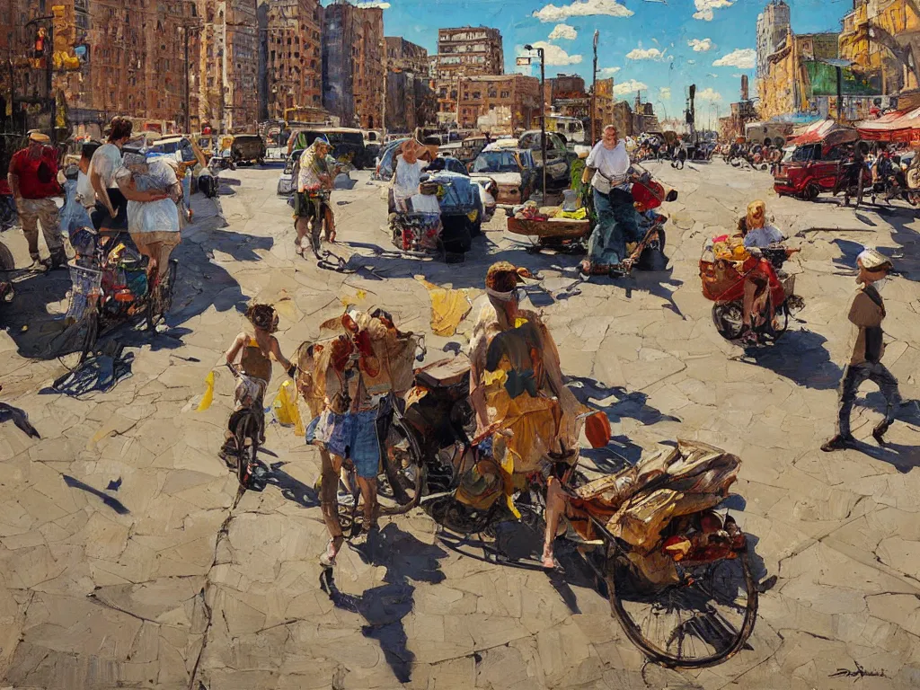 Prompt: street usa, heatwave, Denis sarazhin, oil on canvas