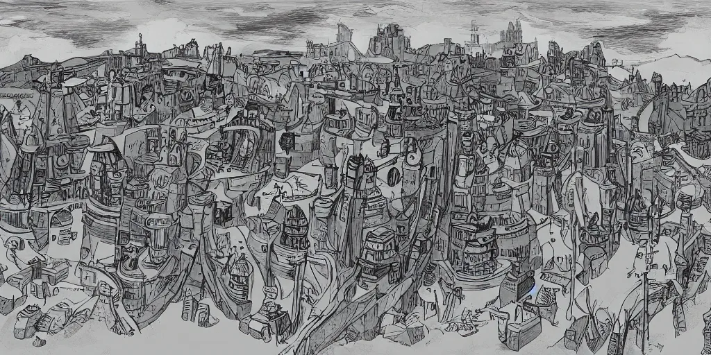 Prompt: Traction city from Mortal Engines. Illustration