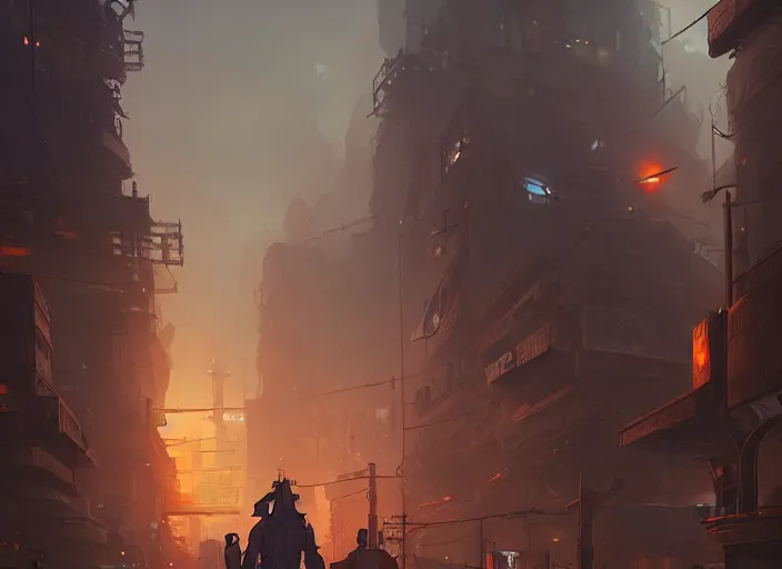 Image similar to concept art of a dieselpunk city, key visual, ambient lighting, highly detailed, digital painting, artstation, concept art, sharp focus, by makoto shinkai and akihiko yoshida and hidari and wlop