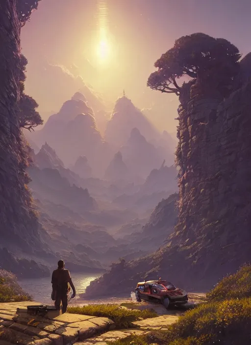 Image similar to highly detailed utopia illustration in gta v, stephen bliss, unreal engine, fantasy art by greg rutkowski, loish, rhads, ferdinand knab, makoto shinkai and lois van baarle, ilya kuvshinov, rossdraws, tom bagshaw, global illumination, radiant light, detailed and intricate environment