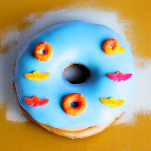 Image similar to donut with wings, light blue background