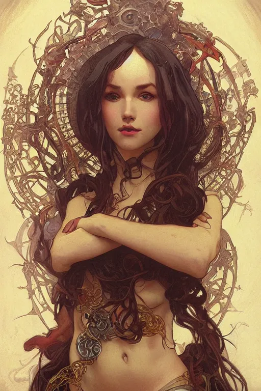 Image similar to Elder god with beady eyes, in a workshop art by artgerm and greg rutkowski and alphonse mucha and Charlie Bowater Trending on artstation, artstationHD, artstationHQ, 4k, 8k
