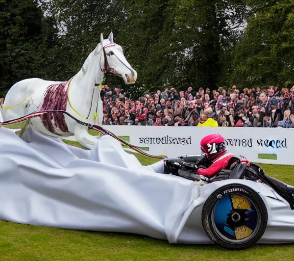 Image similar to A horse is setting a new record at the Goodwood Festival of Speed Hillclimb, award winning photo