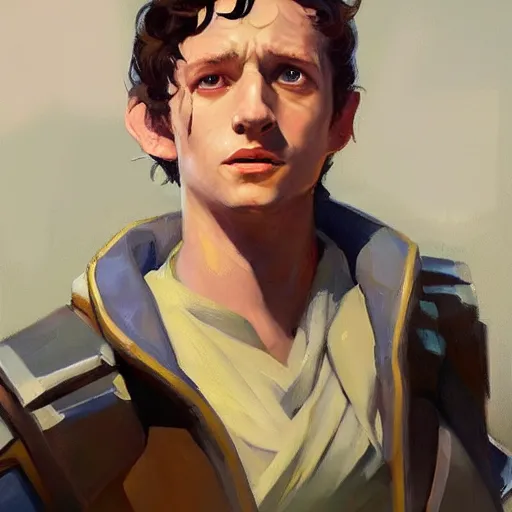 Image similar to greg manchess portrait painting of frodo beutlin as overwatch character, medium shot, asymmetrical, profile picture, organic painting, sunny day, matte painting, bold shapes, hard edges, street art, trending on artstation, by huang guangjian and gil elvgren and sachin teng