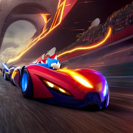 Image similar to sonic the hedgehog racing the flash, au naturel, hyper detailed, digital art, trending in artstation, cinematic lighting, studio quality, smooth render, unreal engine 5 rendered, octane rendered, art style by klimt and nixeu and ian sprigger and wlop and krenz cushart