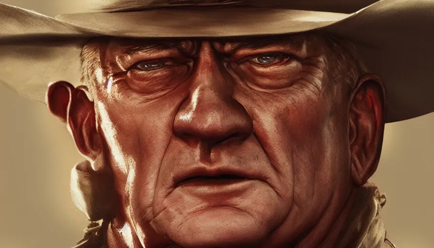 Prompt: Serious John Wayne, hyperdetailed, artstation, cgsociety, 8k