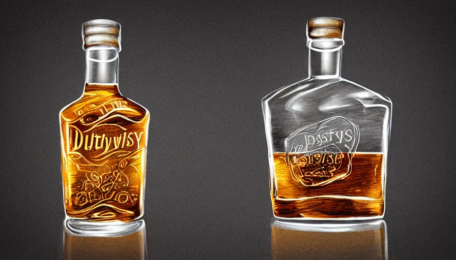 Prompt: dusty old whiskey bottle and glass, intricate, photorealistic,