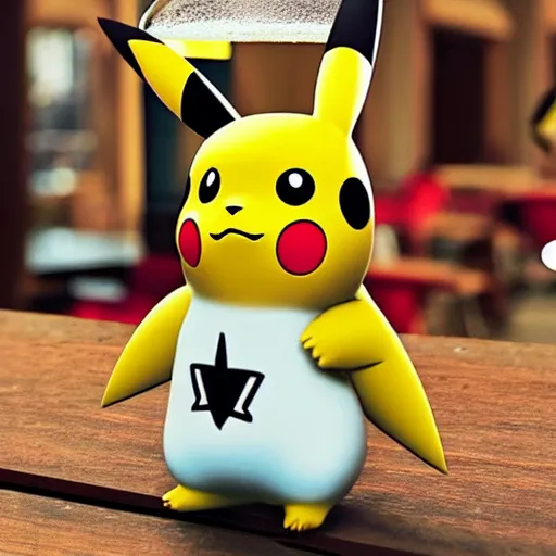 Prompt: pikachu drinking german beer, realistic, 4k