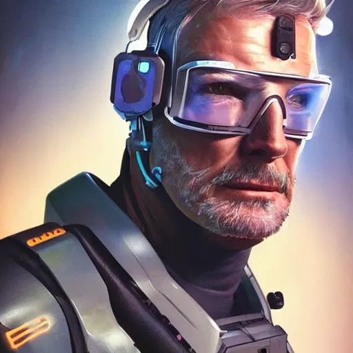 Prompt: science-fiction character portrait of Soldier 76 from Overwatch, wearing cybernetic visor, dystopian mood, intricate, wild, highly detailed, digital painting, artstation, upper body, concept art, smooth, sharp focus, illustration, art by artgerm and greg rutkowski and alphonse mucha