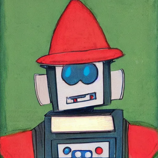 Prompt: cool robot in a scholar hat