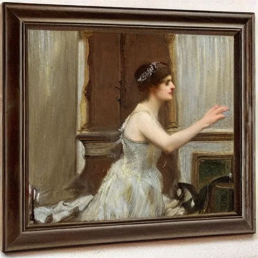 Prompt: a young woman dancing by alfred stevens