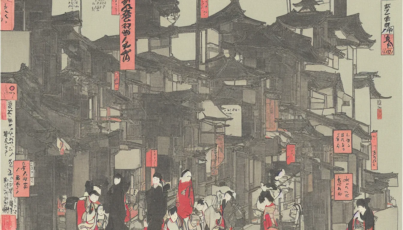 Image similar to ido period street, japanese illustration