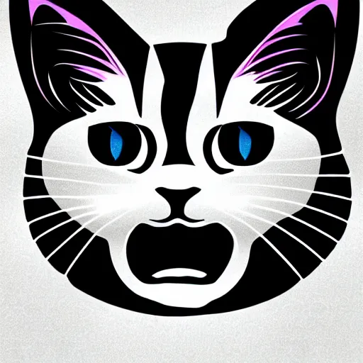 Image similar to a simplified vector based illustration about a cyberpunk kitten, centred face portrait, space colors, smooth and clean vector curves, no jagged lines