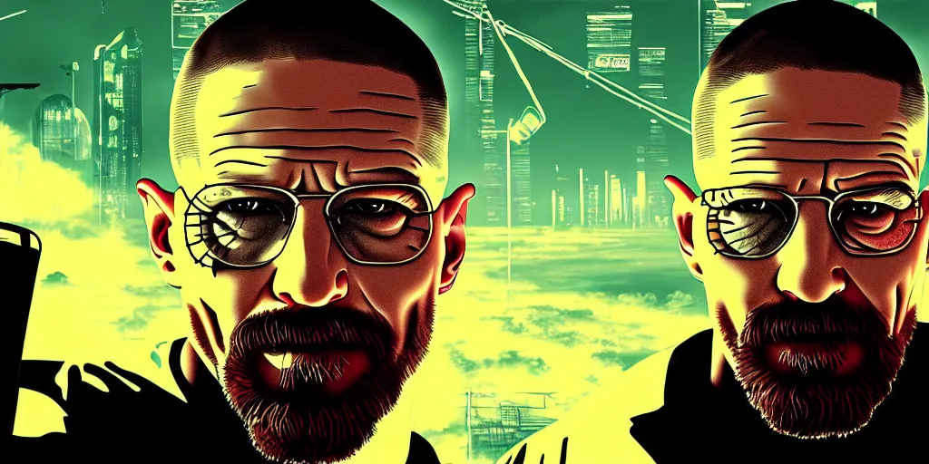 Image similar to Tom Hardy as Breaking Bad, cyberpunk art style, 4K quality