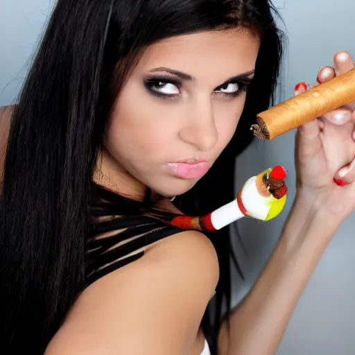 Image similar to photo of hot curvy spanish clothed latina cuban college girl with black hair smoking weed