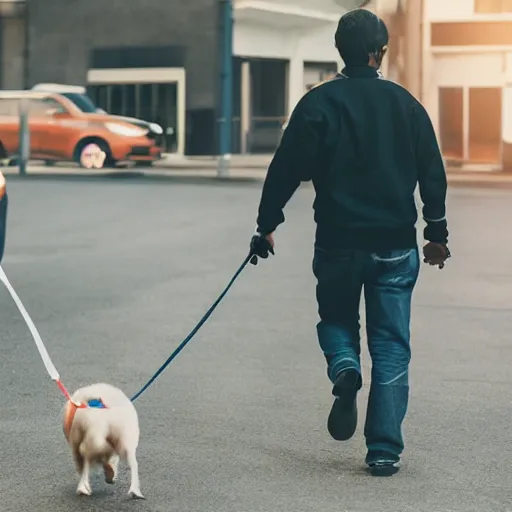 Image similar to stick figure of man walking a dog